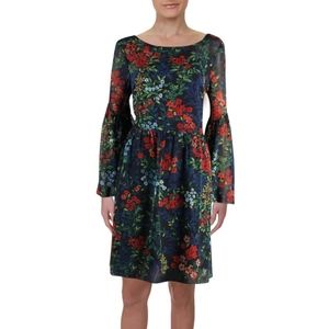 Ralph Lauren Bell Sleeve Navy A-Line Floral Sheer Oceana Georgette Dress Medium